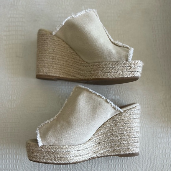 Fatima Mule Canvas Wedge Espadrille Sandals Womens 38 7.5 Sand Tan Clog - Picture 6 of 10